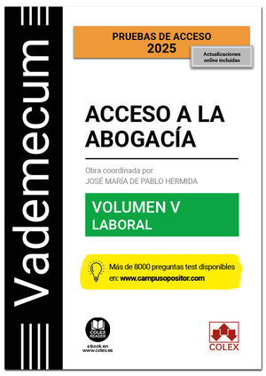 VADEMECUM ACCESO A LA ABOGACÍA. VOLUMEN V. PARTE ESPECÍFICA LABORAL (4.ª EDICIÓN